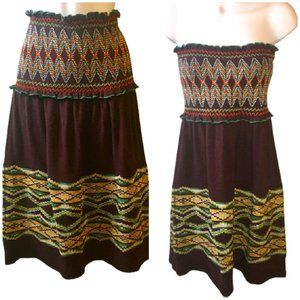 Hazel Midi Skirt Mini Dress Geometric Knit Boho M